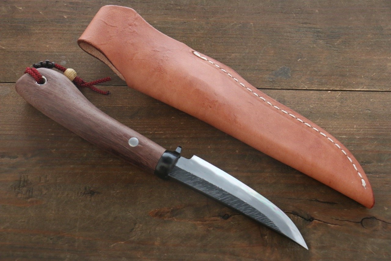 Tsukasa Hinoura White Steel Kurouchi Hunter Knife 105mm with Rose wood Handle - 清助刃物