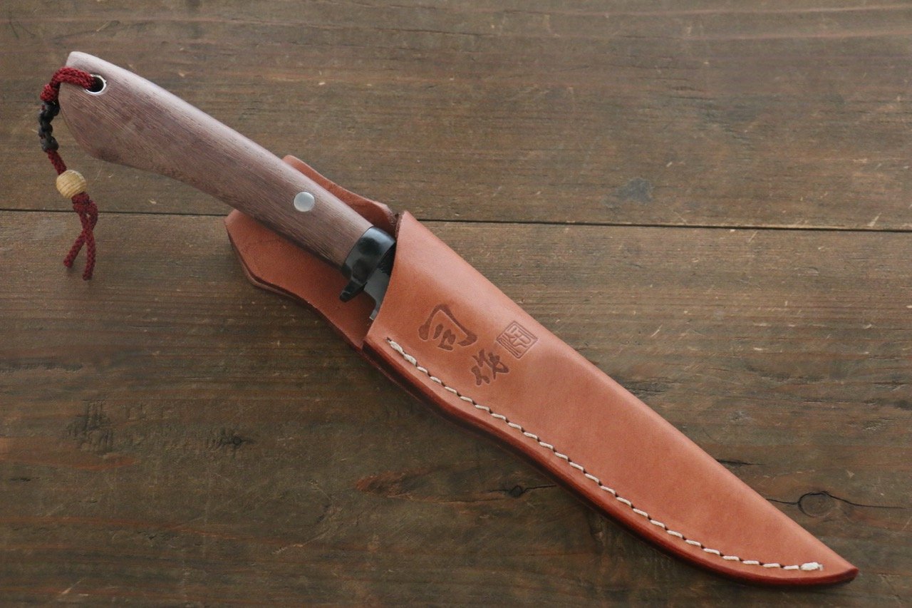 Tsukasa Hinoura White Steel Kurouchi Hunter Knife 105mm with Rose wood Handle - 清助刃物