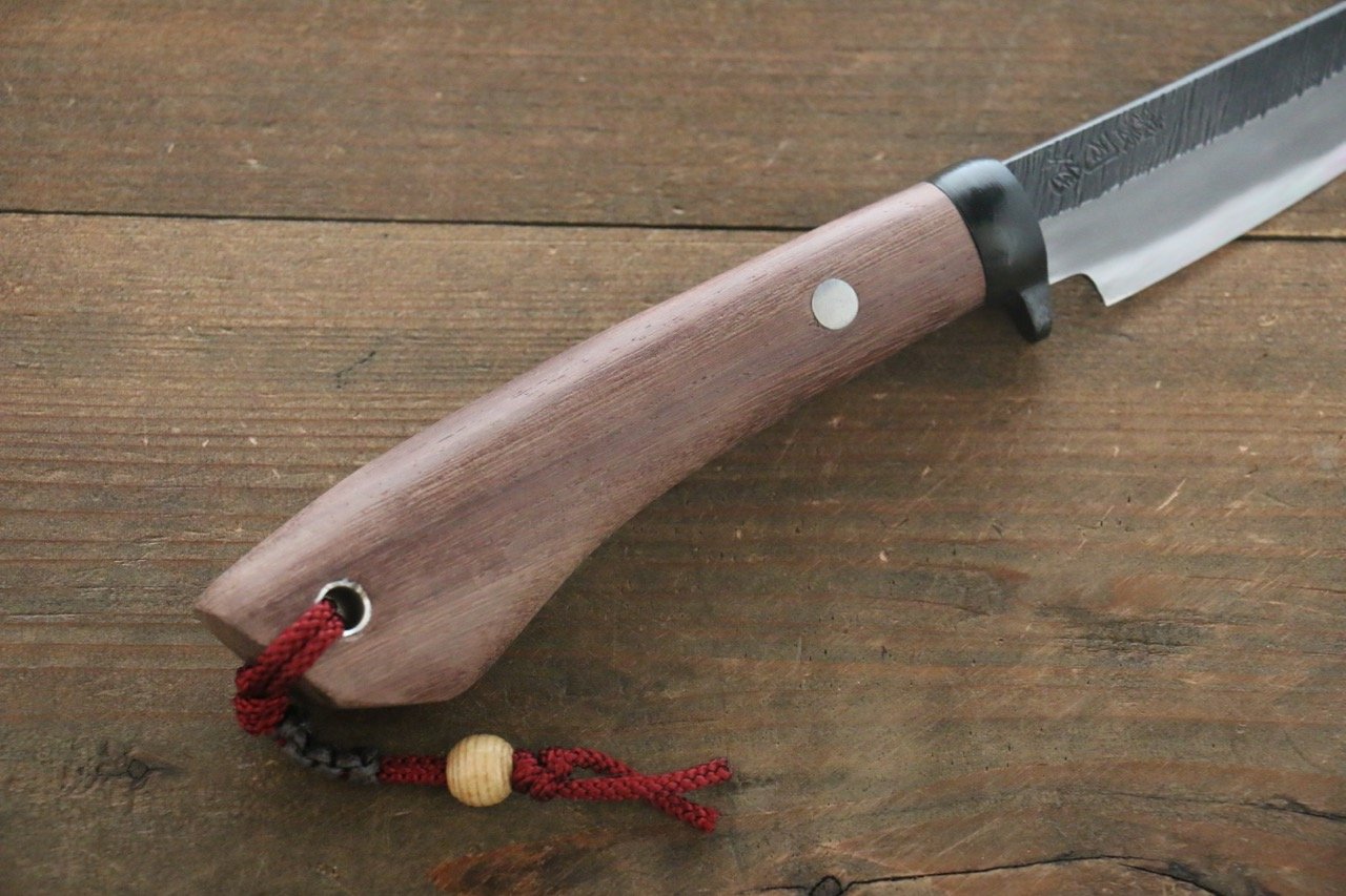 Tsukasa Hinoura White Steel Kurouchi Hunter Knife 105mm with Rose wood Handle - 清助刃物