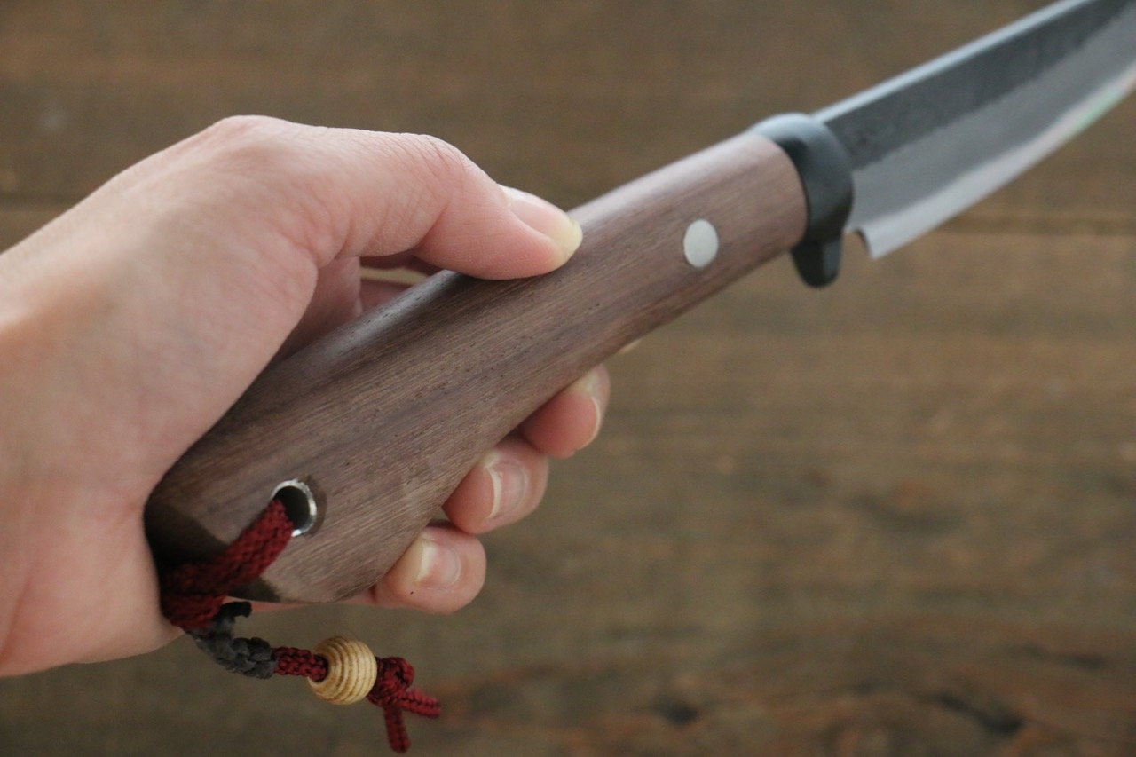Tsukasa Hinoura White Steel Kurouchi Hunter Knife 105mm with Rose wood Handle - 清助刃物