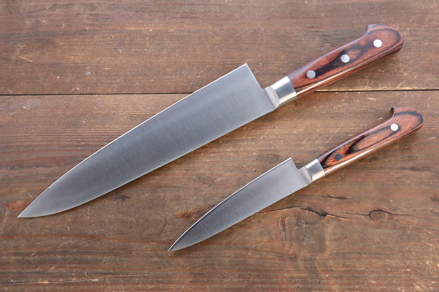 Iseya Molybdenum Steel Petty Japanese Chef Knife 120mm & Gyuto Knife 210mm with Mahogany Packer wood Handle Set (Ferrel : Stainless Steel) - 清助刃物