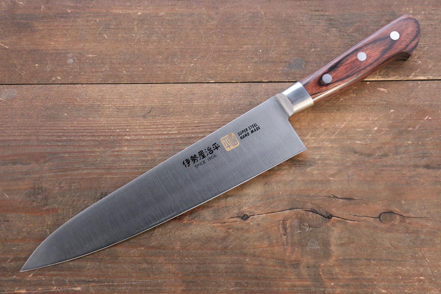 Iseya Molybdenum Steel Petty Japanese Chef Knife 120mm & Gyuto Knife 210mm with Mahogany Packer wood Handle Set (Ferrel : Stainless Steel) - 清助刃物