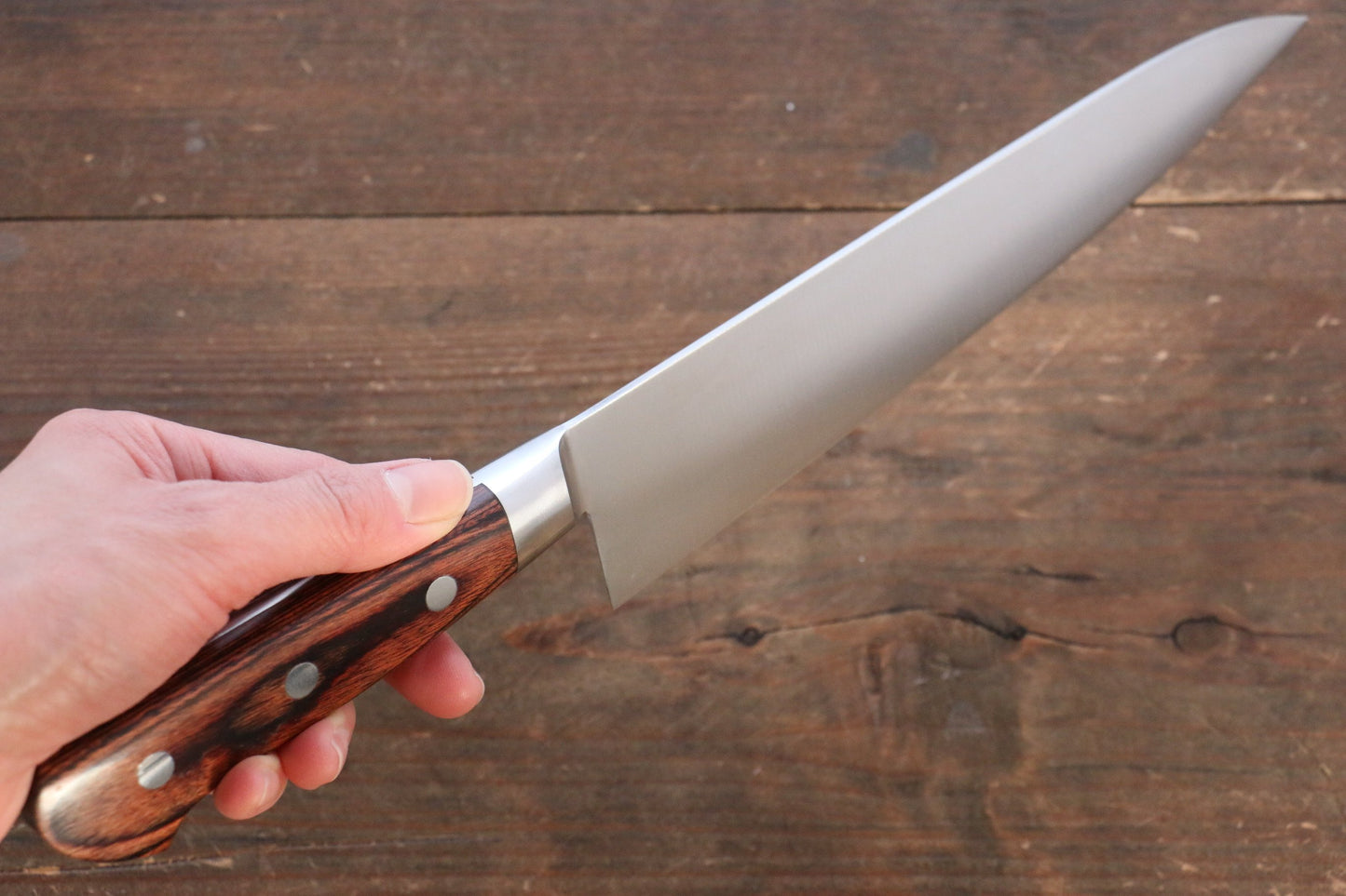 Iseya Molybdenum Steel Petty Japanese Chef Knife 120mm & Gyuto Knife 210mm with Mahogany Packer wood Handle Set (Ferrel : Stainless Steel) - 清助刃物