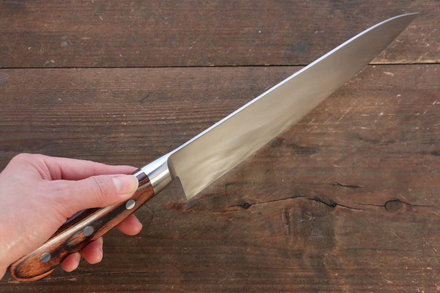 Iseya Molybdenum Steel Petty Japanese Chef Knife 120mm & Gyuto Knife 210mm with Mahogany Packer wood Handle Set (Ferrel : Stainless Steel) - 清助刃物