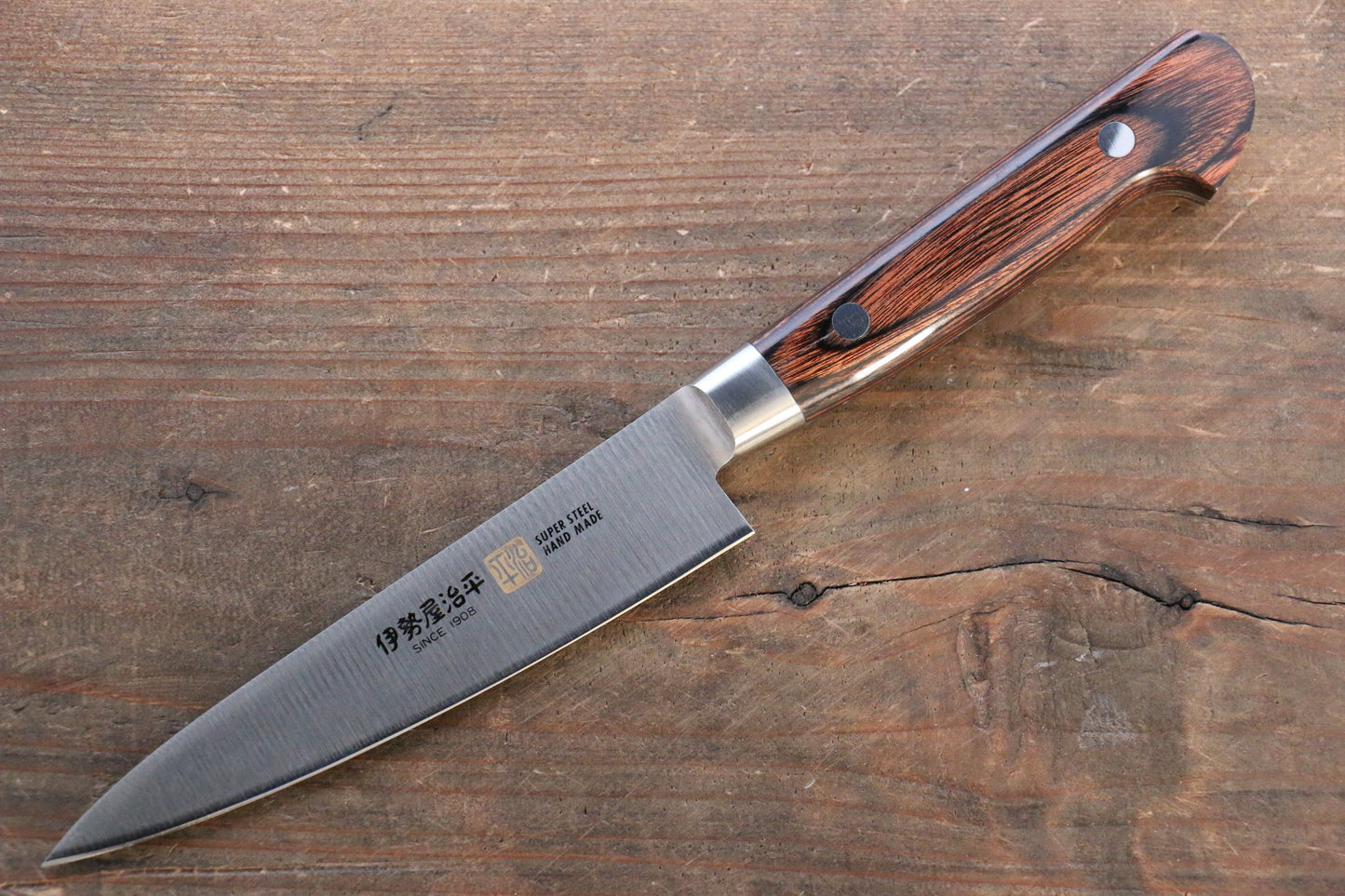 Iseya Molybdenum Steel Petty Japanese Chef Knife 120mm & Gyuto Knife 210mm with Mahogany Packer wood Handle Set (Ferrel : Stainless Steel) - 清助刃物