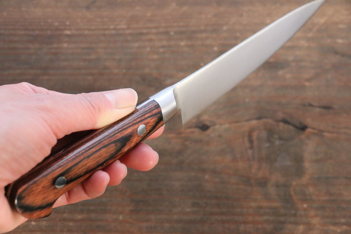 Iseya Molybdenum Steel Petty Japanese Chef Knife 120mm & Gyuto Knife 210mm with Mahogany Packer wood Handle Set (Ferrel : Stainless Steel) - 清助刃物