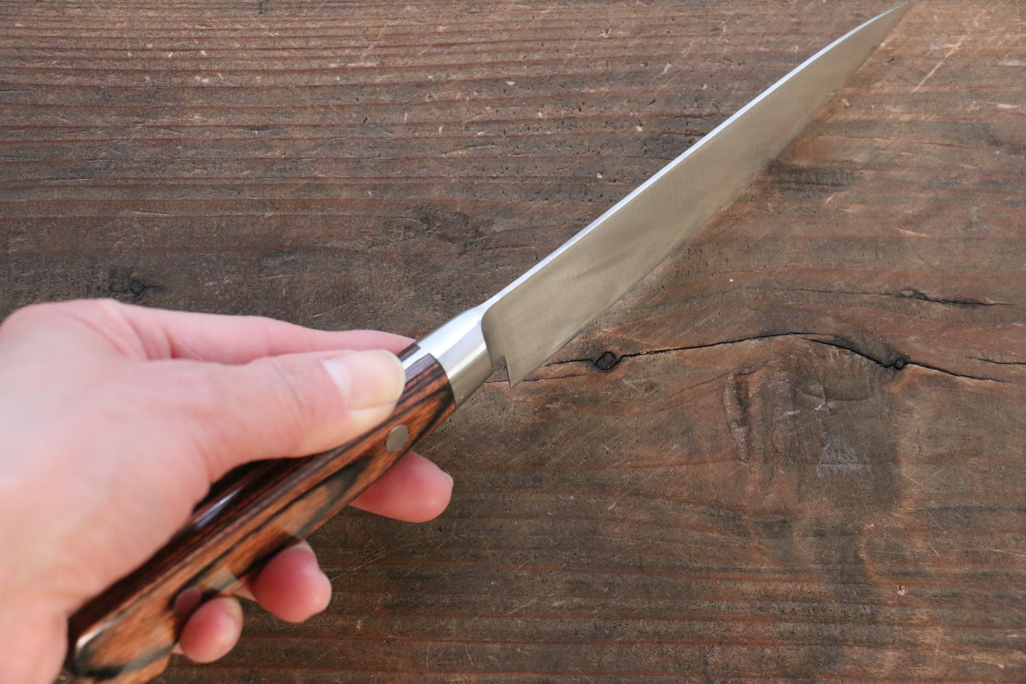 Iseya Molybdenum Steel Petty Japanese Chef Knife 120mm & Gyuto Knife 210mm with Mahogany Packer wood Handle Set (Ferrel : Stainless Steel) - 清助刃物