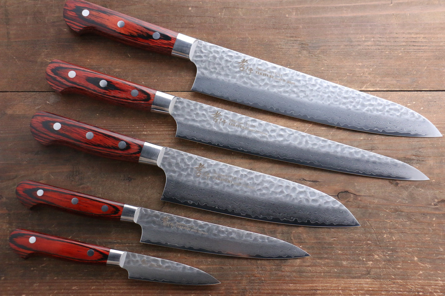 Sakai Takayuki VG10 33 Layer Damascus  Sujihiki, Gyuto 240mm, Santoku, Petty 150mm & Paring 80mm Set - 清助刃物