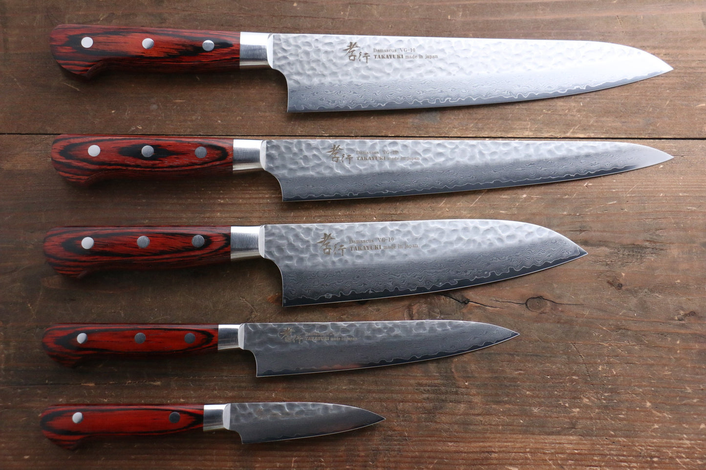 Sakai Takayuki VG10 33 Layer Damascus  Sujihiki, Gyuto 240mm, Santoku, Petty 150mm & Paring 80mm Set - 清助刃物