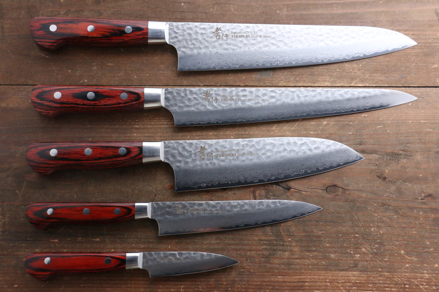 Sakai Takayuki VG10 33 Layer Damascus  Sujihiki, Gyuto 240mm, Santoku, Petty 150mm & Paring 80mm Set - 清助刃物