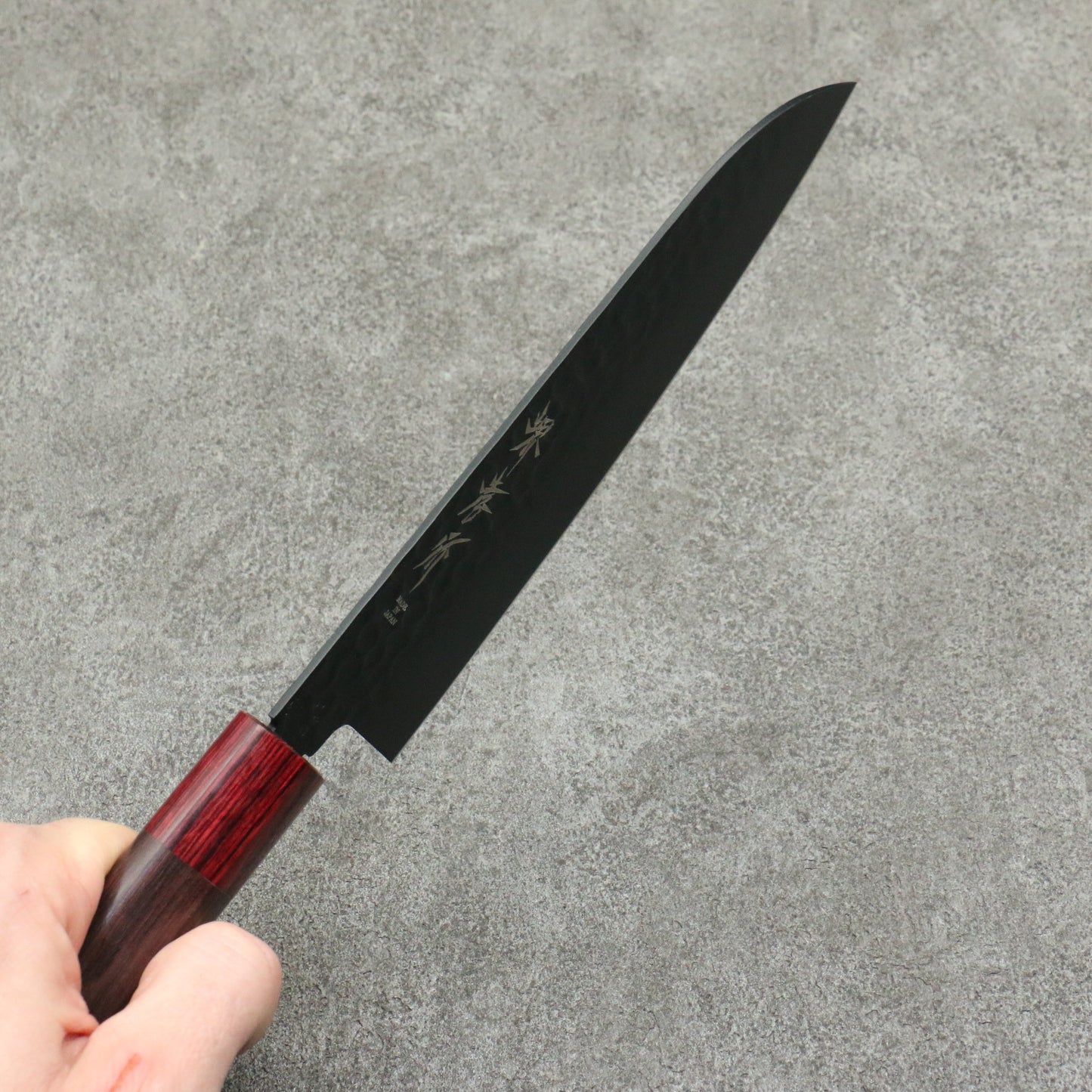 堺 孝行 黒影 V金10号 鎚目 テフロン加工 三徳包丁 170mm 紫檀柄 - 清助刃物