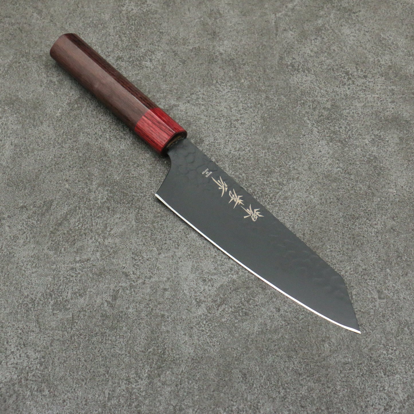 堺 孝行 黒影 V金10号 鎚目 テフロン加工 切付三徳包丁 和包丁 160mm 紫檀柄 - 清助刃物