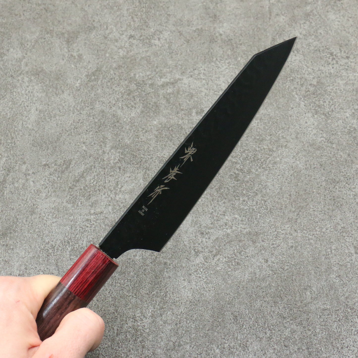 堺 孝行 黒影 V金10号 鎚目 テフロン加工 切付三徳包丁 和包丁 160mm 紫檀柄 - 清助刃物