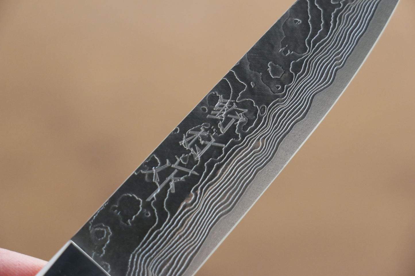 野村 V金10号 ダマスカス ペティーナイフ 100mm 黃牛骨柄 - 清助刃物