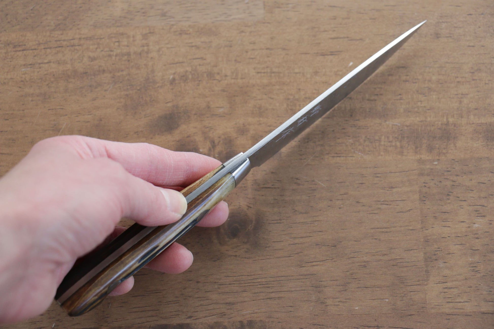 野村 V金10号 ダマスカス ペティーナイフ  100mm 黃牛骨柄 - 清助刃物