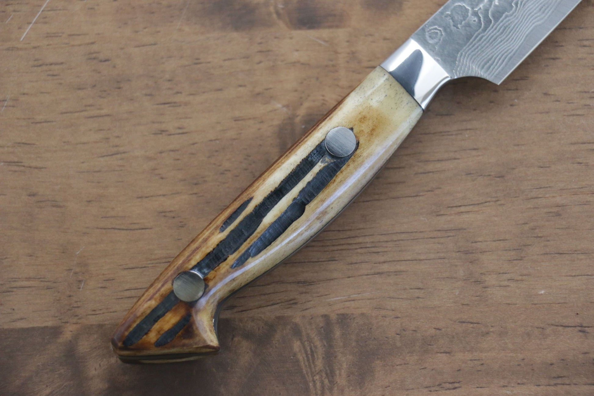 野村 V金10号 ダマスカス ペティーナイフ  100mm 黃牛骨柄 - 清助刃物