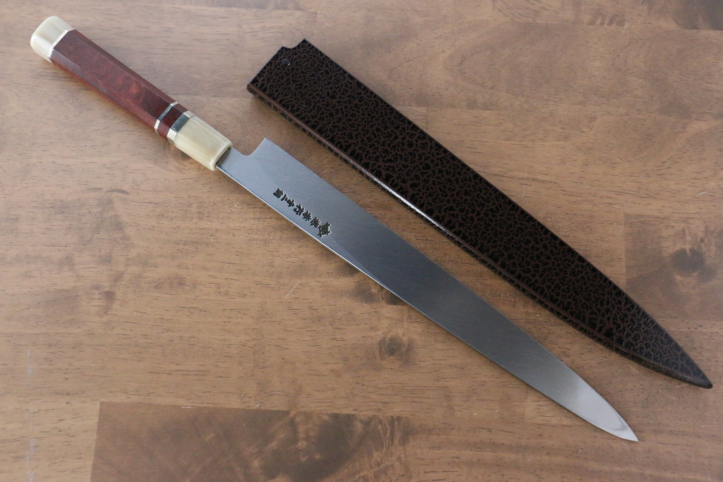 堺 孝行 天龍 うずしお 青ニ鋼 龍の彫刻入り 柳刃包丁 300mm 赤黒檀柄 鞘付き - 清助刃物