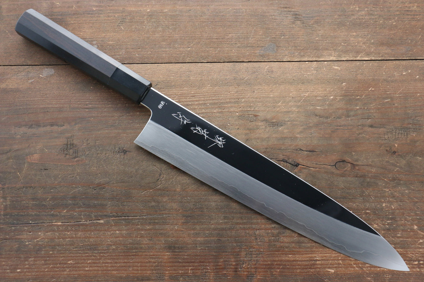堺 菊守 V金10号 鏡面仕上げ 牛刀包丁 270mm 黒檀柄 - 清助刃物
