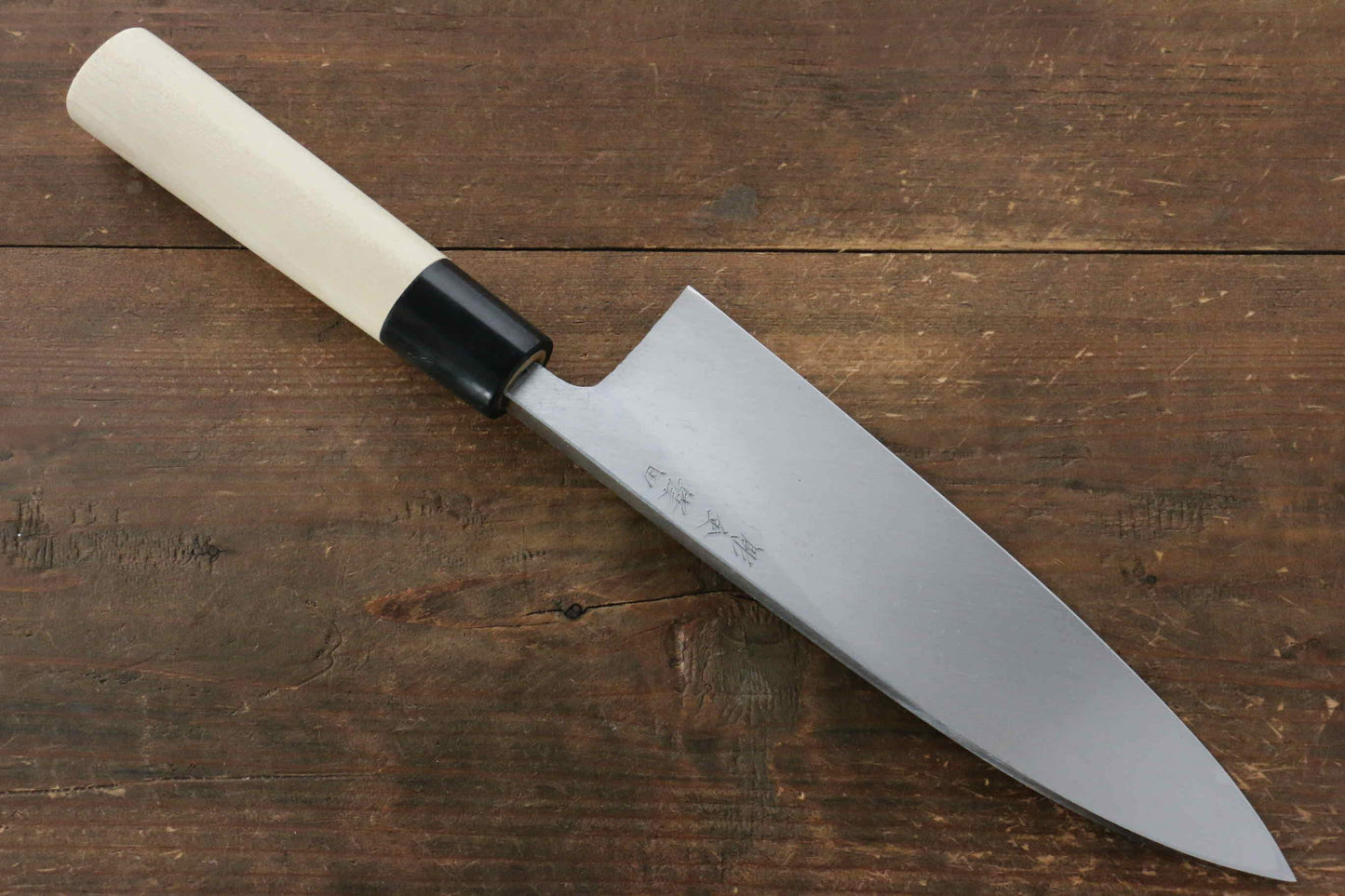 堺 孝行 霞研 白鋼 エビの彫刻入り 出刃包丁  朴柄 - 清助刃物