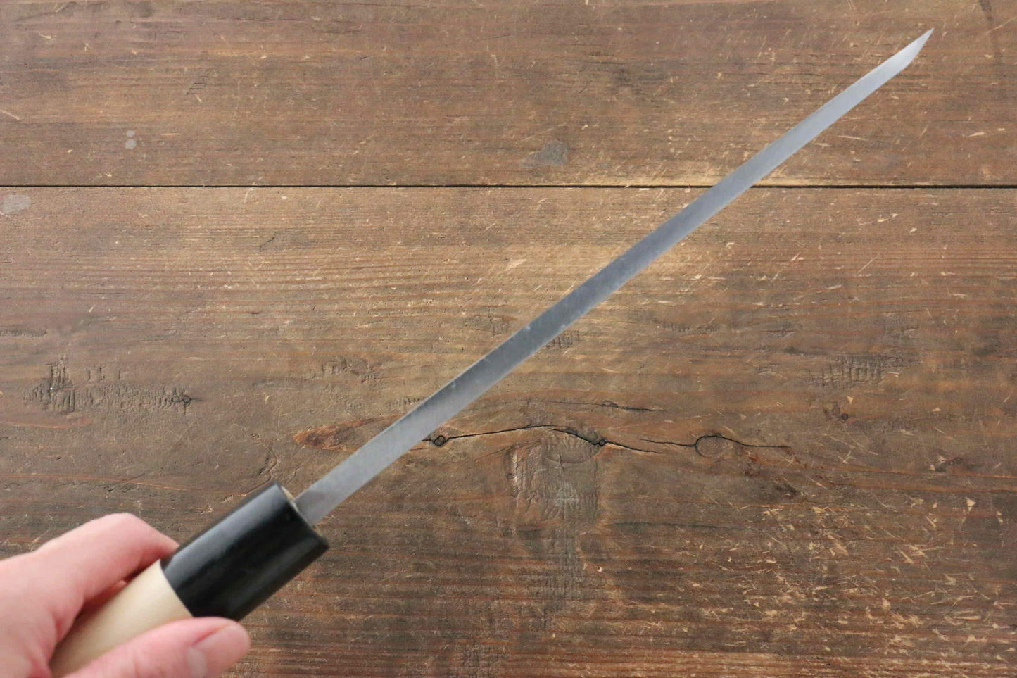 堺 孝行 霞研 白鋼 エビの彫刻入り 出刃包丁  朴柄 - 清助刃物