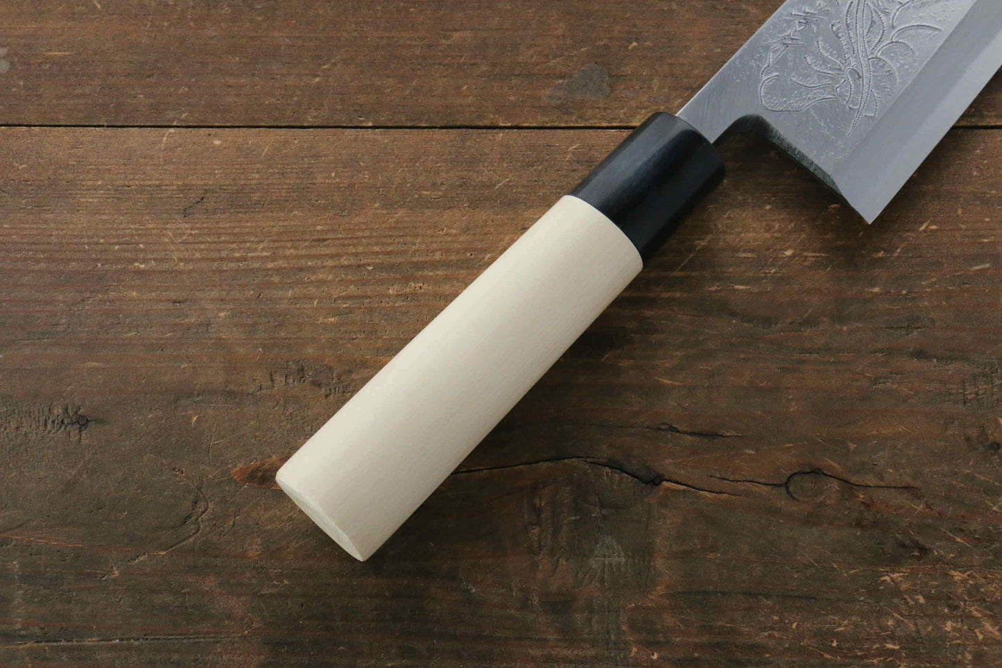 堺 孝行 霞研 白鋼 エビの彫刻入り 出刃包丁  朴柄 - 清助刃物