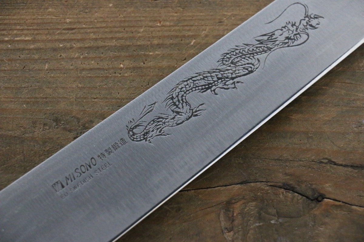 ミソノ スウェーデン鋼 龍の彫刻入り 筋引包丁 – 清助刃物