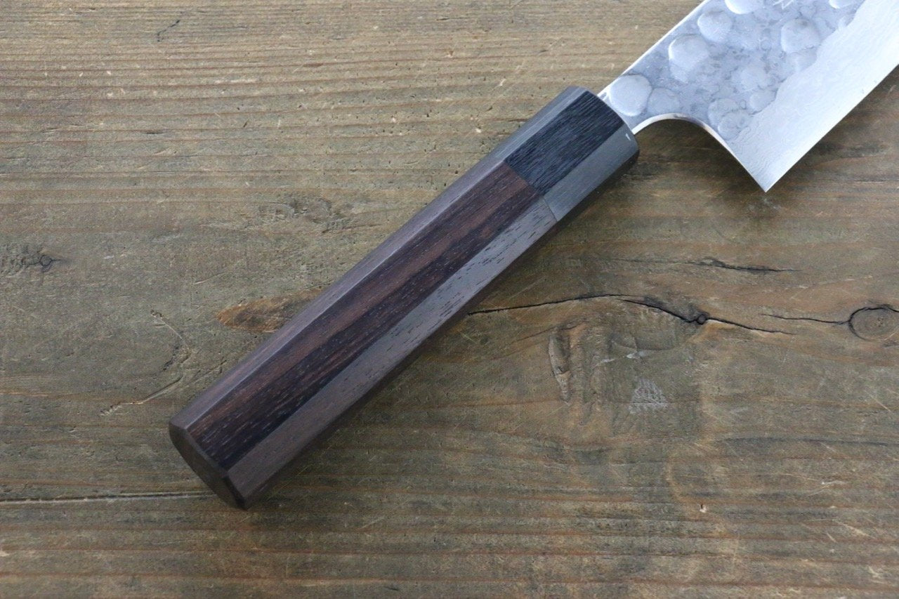 清助 青ニ鋼 鎚目 ダマスカス 三徳包丁 180mm 紫檀柄 - 清助刃物