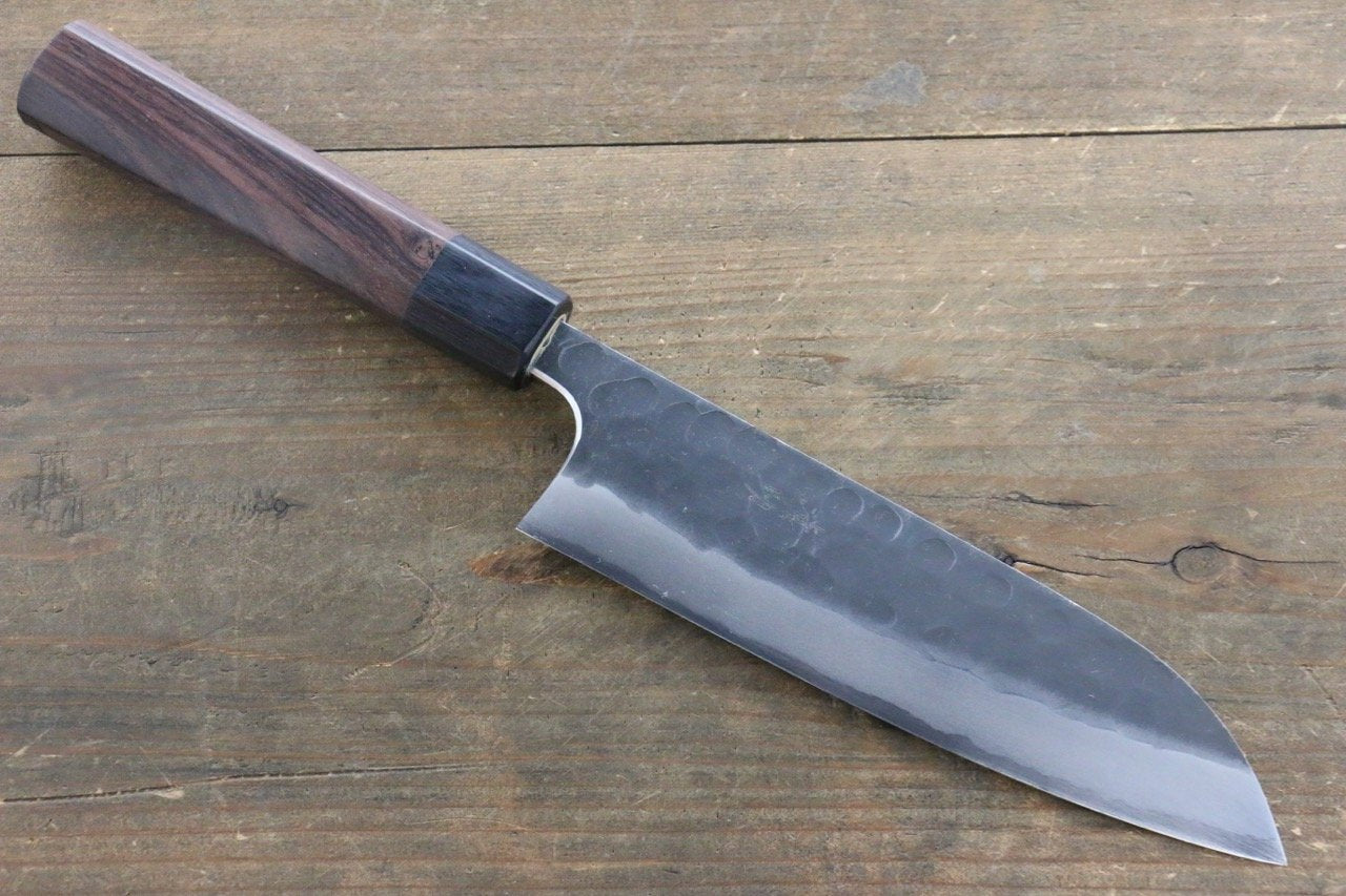 清助 青ニ鋼 鎚目 黒打 三徳包丁 180mm 紫檀柄 - 清助刃物