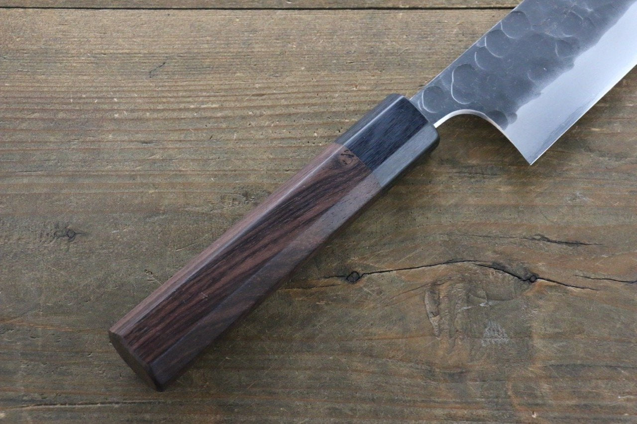 清助 青ニ鋼 鎚目 黒打 三徳包丁 180mm 紫檀柄 - 清助刃物