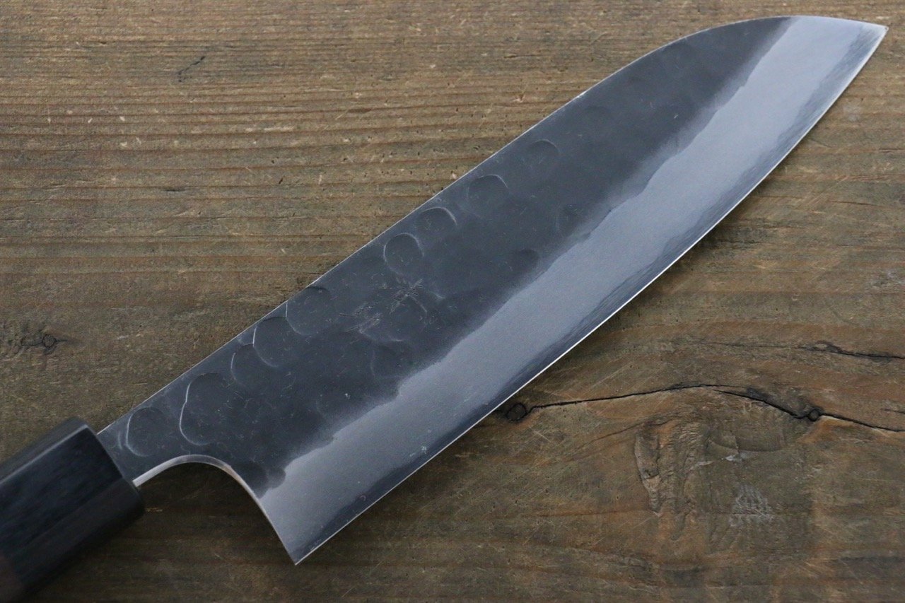 清助 青ニ鋼 鎚目 黒打 三徳包丁 180mm 紫檀柄 - 清助刃物