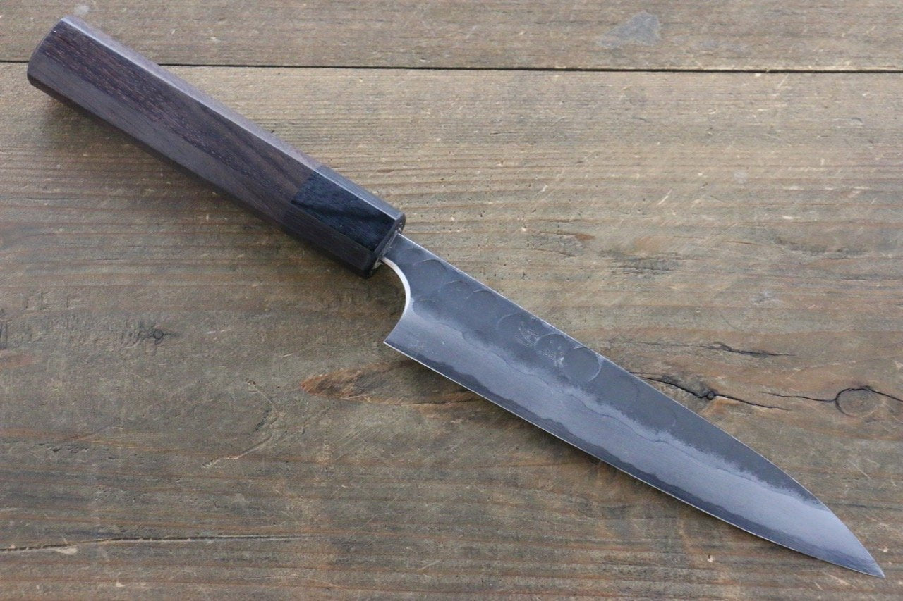 清助 青ニ鋼 鎚目 黒打 ペティーナイフ 150mm 紫檀柄 - 清助刃物