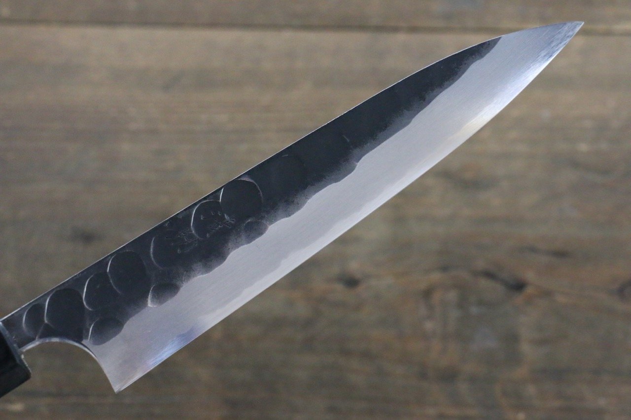 清助 青ニ鋼 鎚目 黒打 ペティーナイフ 150mm 紫檀柄 - 清助刃物