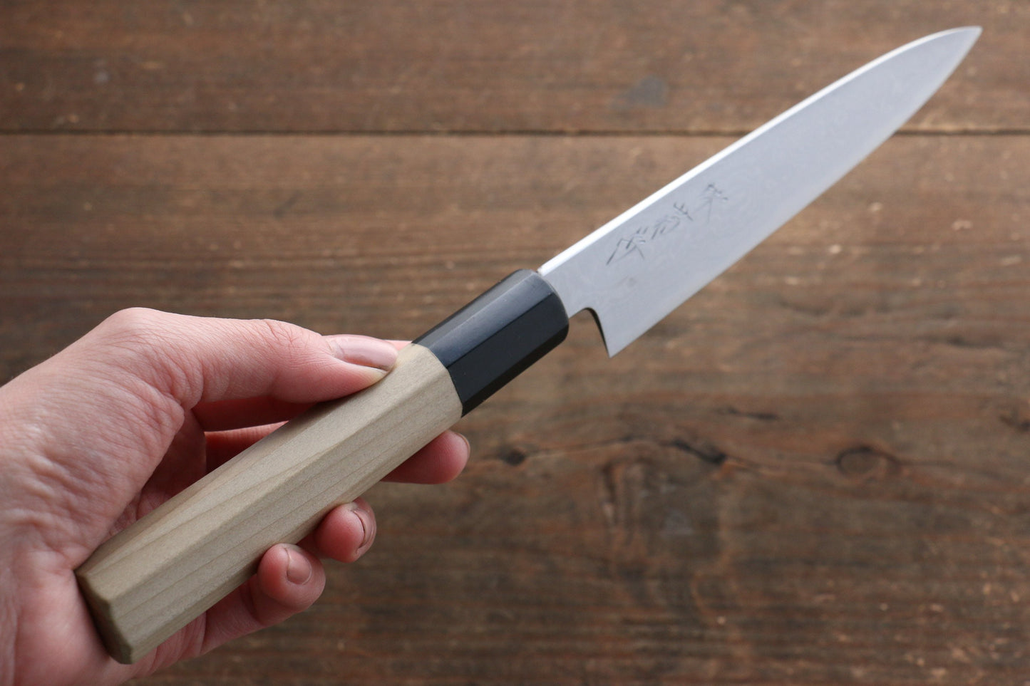 堺 菊守 青一鋼 ダマスカス ペティーナイフ 150mm 朴柄 - 清助刃物