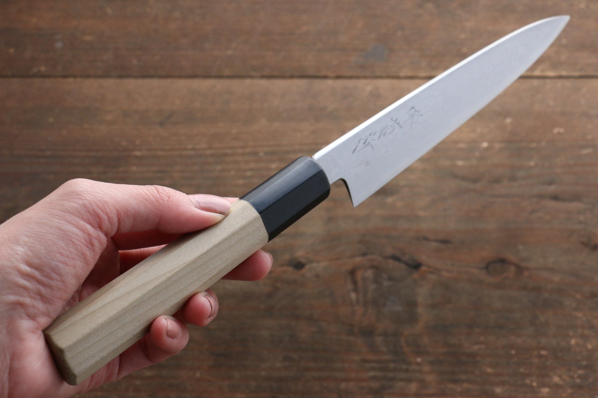 堺 菊守 青一鋼 ダマスカス ペティーナイフ 150mm 朴柄 - 清助刃物