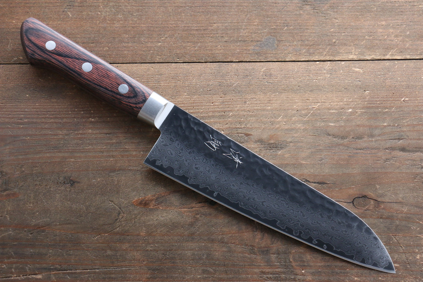 清助 VG10 33層 ダマスカス 三徳包丁 180mm マホガニー柄 鞘付き - 清助刃物