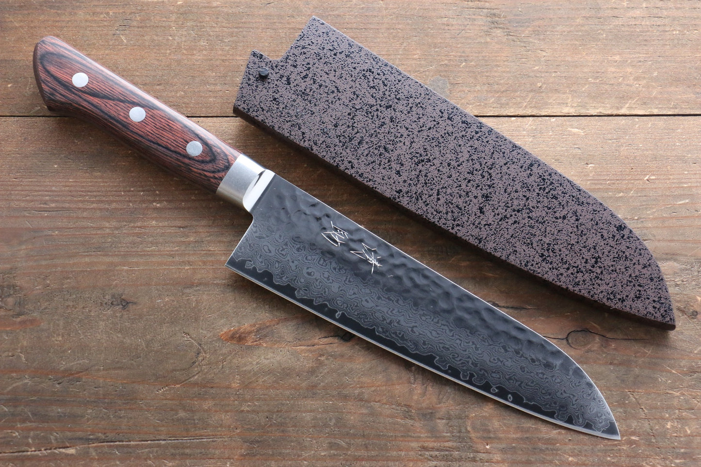 清助 VG10 33層 ダマスカス 三徳包丁 180mm マホガニー柄 鞘付き - 清助刃物