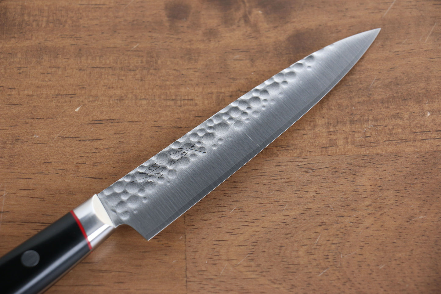 清助 PRO-J V金10号 鎚目 ペティーナイフ 120mm 黒マイカルタ柄 - 清助刃物