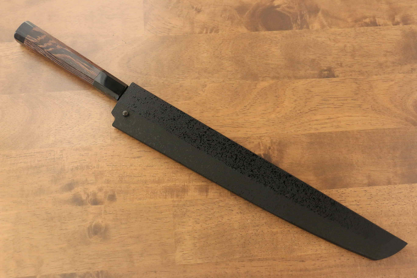 堺 孝行 銀龍 本焼 スウェーデン鋼 鏡面仕上げ 先丸柳刃包丁 300mm ウェンジ(両側水牛リング付き)柄 鞘付き - 清助刃物