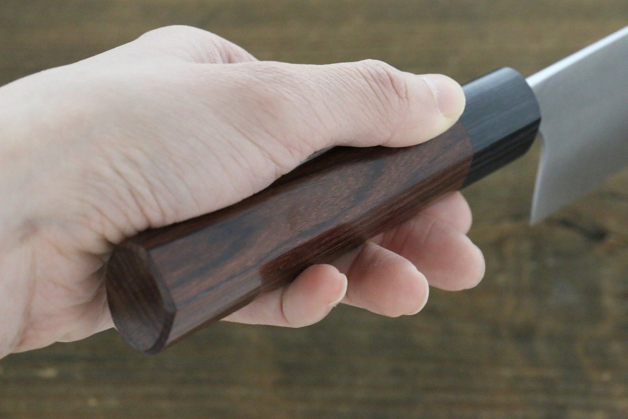 尾形 峻吾 白ニ鋼 ダマスカス 三徳包丁 165mm 紫檀柄 - 清助刃物