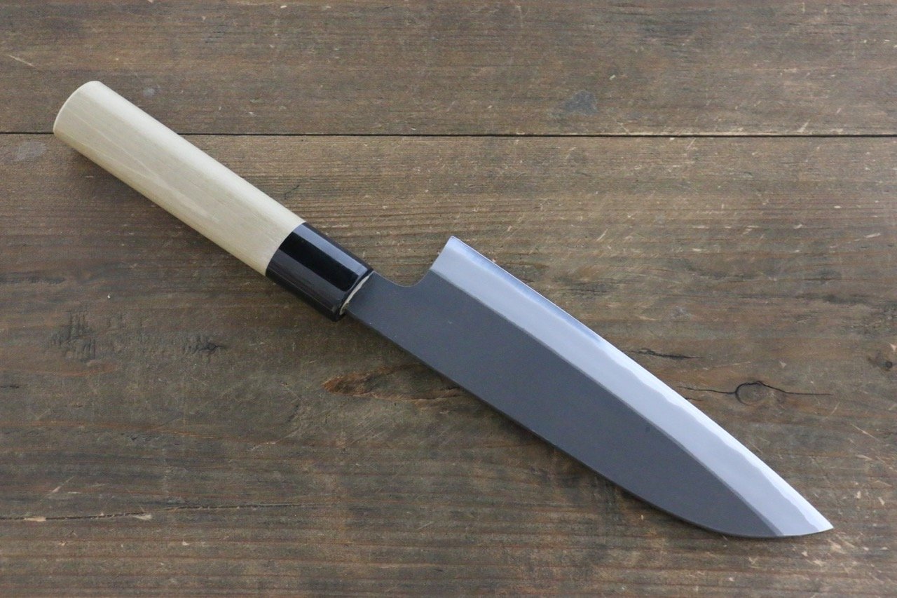 Mutsumi Hinoura White Steel Kurouchi Finished Santoku Japanese Chef Knife 165mm - 清助刃物