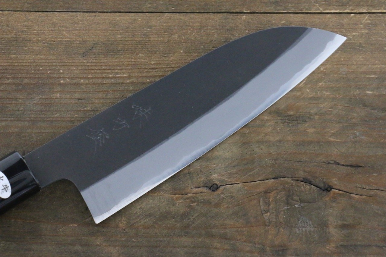 Mutsumi Hinoura White Steel Kurouchi Finished Santoku Japanese Chef Knife 165mm - 清助刃物