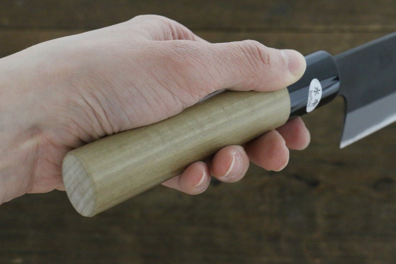 Mutsumi Hinoura White Steel Kurouchi Finished Santoku Japanese Chef Knife 165mm - 清助刃物