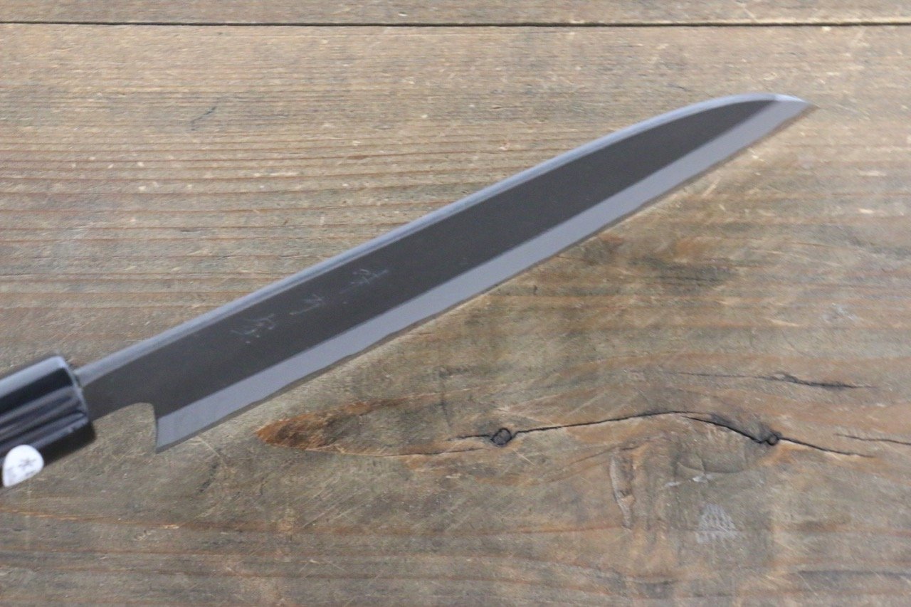 Mutsumi Hinoura White Steel Kurouchi Finished Santoku Japanese Chef Knife 165mm - 清助刃物
