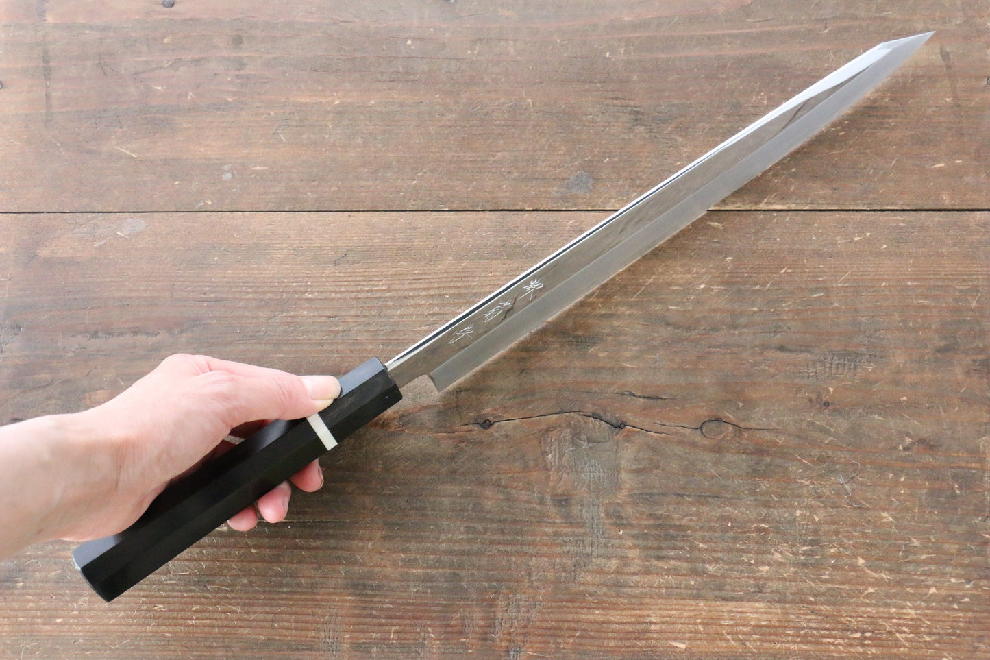 堺 菊守 SG2 鏡面仕上げ 切付柳刃包丁 300mm 黒檀柄 (白輪) - 清助刃物