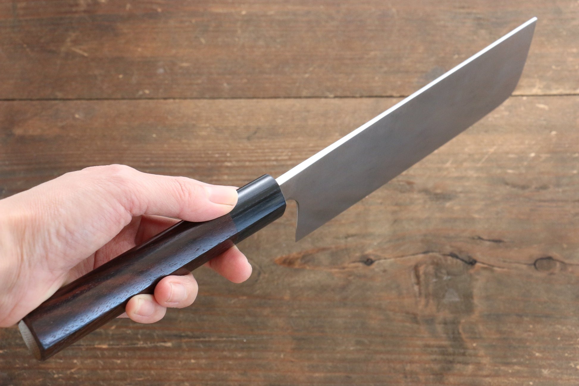 尾形 峻吾 白ニ鋼 ダマスカス 菜切包丁  165mm 紫檀柄 - 清助刃物