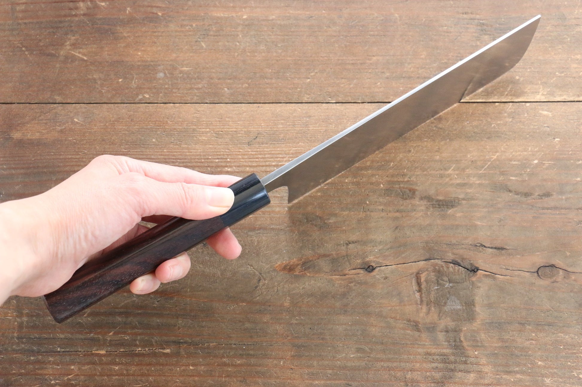 尾形 峻吾 白ニ鋼 ダマスカス 菜切包丁  165mm 紫檀柄 - 清助刃物