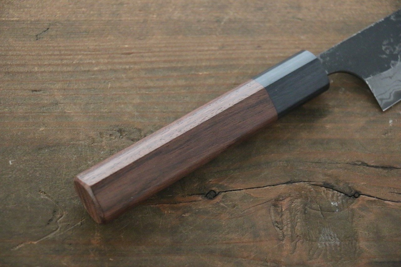 尾形 峻吾 白ニ鋼 黒打 ダマスカス ペティーナイフ  150mm 紫檀柄 - 清助刃物