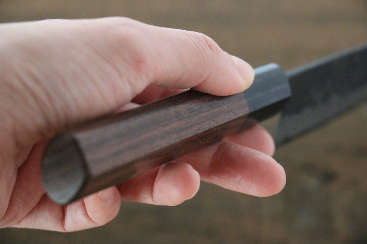 尾形 峻吾 白ニ鋼 黒打 ダマスカス ペティーナイフ  150mm 紫檀柄 - 清助刃物