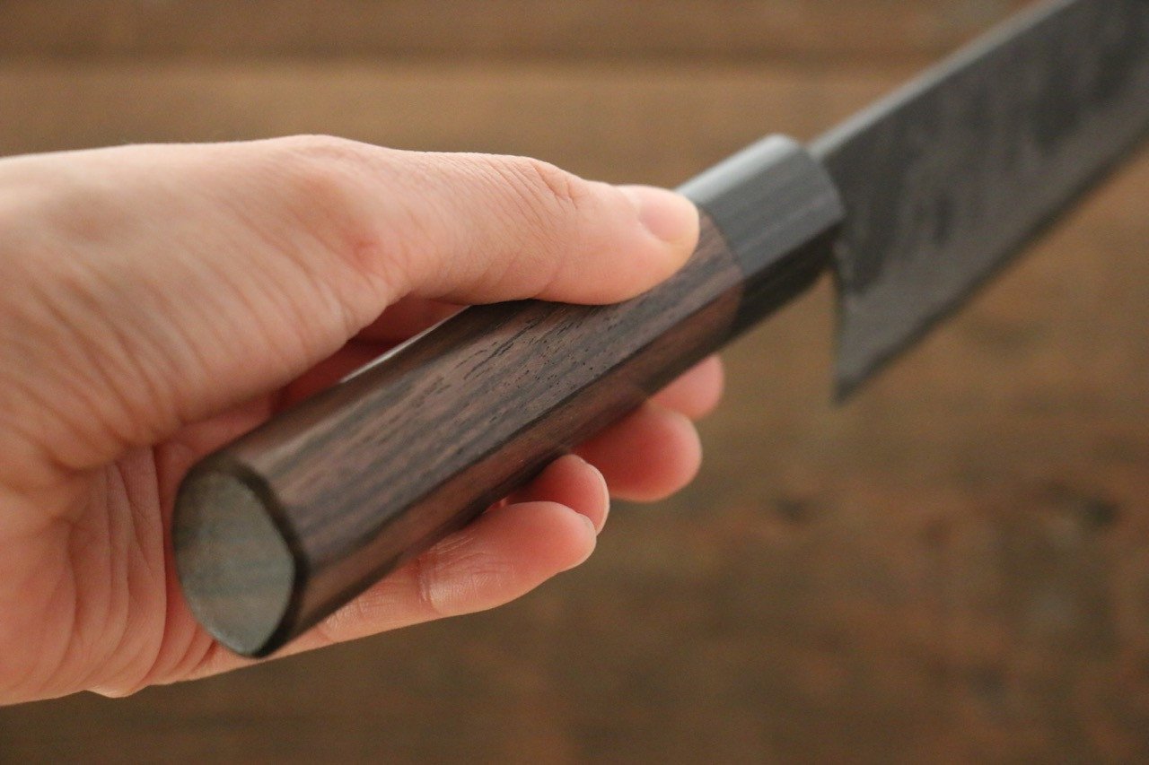 尾形 峻吾 白ニ鋼 黒打 ダマスカス 文化包丁  180mm 紫檀柄 - 清助刃物