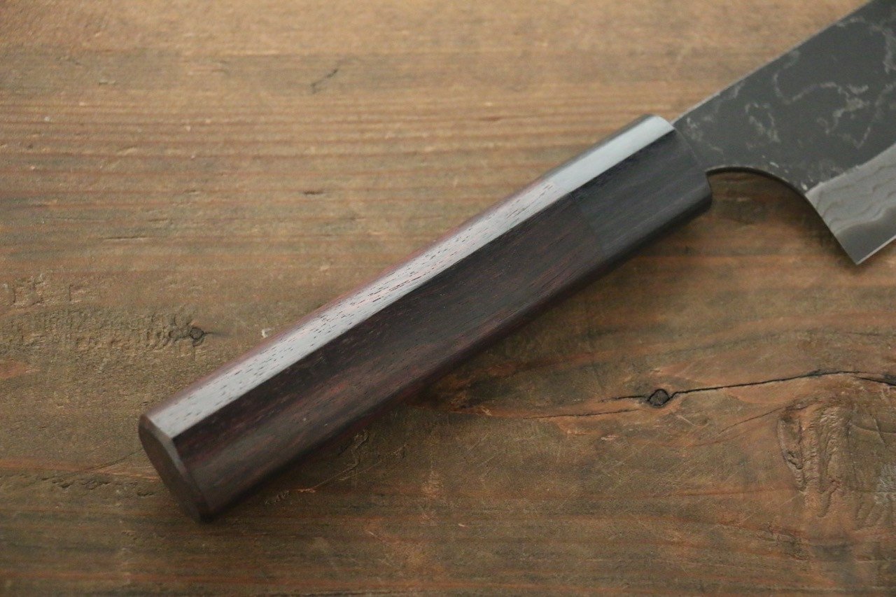 尾形 峻吾 白ニ鋼 黒打 ダマスカス 三徳包丁  180mm 紫檀柄 - 清助刃物